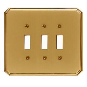 Italia Solid Cast Brass Triple Toggle Wallplate Gold‎ Light Switch Cover New